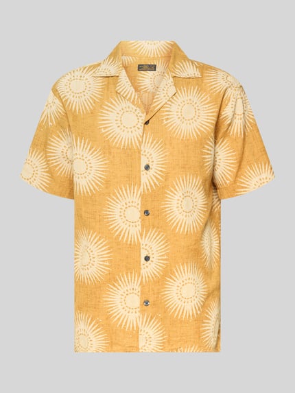 Productfoto, Regular Fit Freizeithemd im Allover-Look Modell 'BILBAO' van Jack & Jones Premium, katoen, reverskraag, okergeel met witte zonvormen