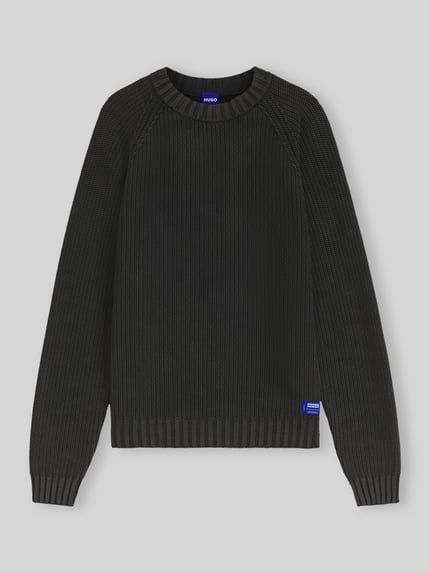 HUGO Blue Sweter w kroju relaxed fit z czystej bawełny model 'Sondye' BLACK 2