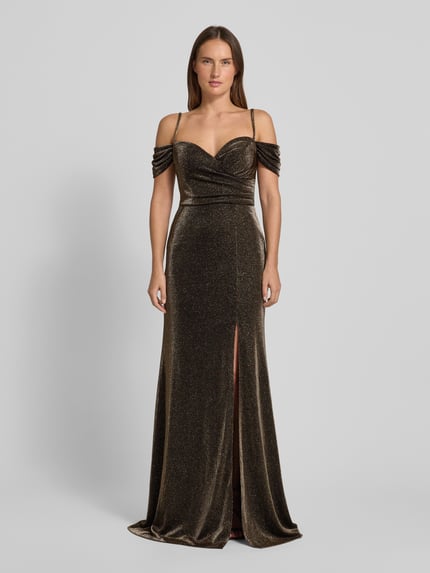 TROYDEN COLLECTION Abendkleid mit Herz-Ausschnitt und Gehschlitz Gold 4