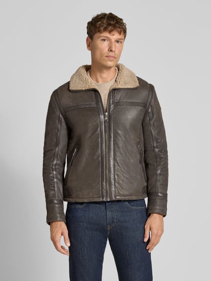 MAURITIUS Bikerjacke mit Reißverschlusstaschen Modell 'MARTICON' Dunkelbraun 4