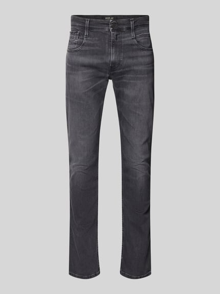 Produktfoto, Slim Fit Jeans im 5-Pocket-Design Modell 'Anbass' von Replay, czarny denim, krój slim fit, szerokość w rozmiarze 32/32: 43 cm, długość nogawki wewnętrznej: 83 cm