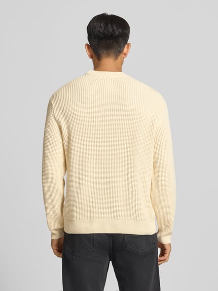 REVIEW Regular Fit Strickpullover aus Baumwoll-Mix mit Label-Patch Ecru 5