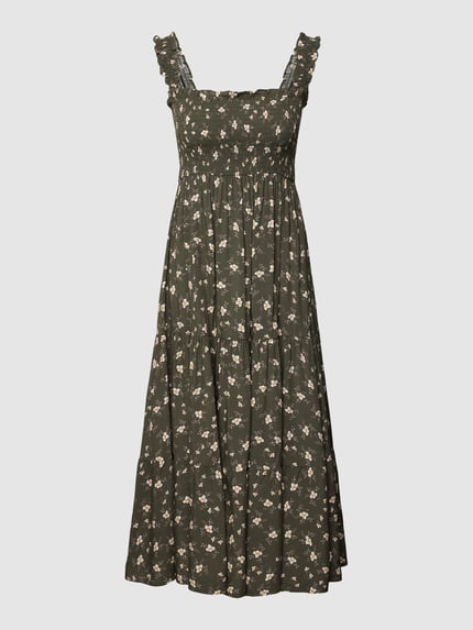 Apricot Midikleid mit gesmoktem Oberteil Khaki 2
