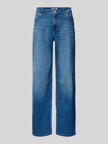 Productfoto, Wide Fit Jeans im 5-Pocket-Design van Review, blauwe elastische katoenmix, wide fit, knoop- en ritssluiting