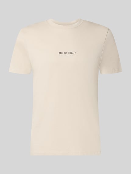 Produktfoto, Regular Fit T-Shirt mit Label-Print von Antony Morato, cremeweiß, Baumwolle, Rundhalsausschnitt, schlichte Optik