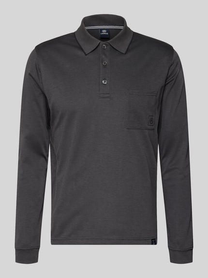 Produktfoto, Poloshirt mit Brusttasche von Lerros in Dunkelgrau, Baumwoll-Mix, Regular-Fit, Polokragen, kurze Knopfleiste, Label-Detail