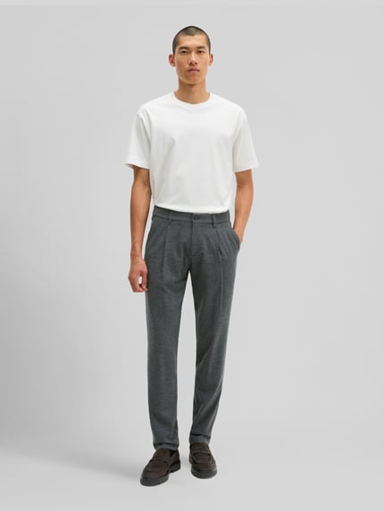 Marc O'Polo Regular Fit Bundfaltenhose aus Wolle mit Bundfalte Dunkelgrau Melange 1