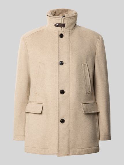 Produktfoto, Mantel mit Stehkragen Modell '17 JO-48Gary' von JOOP!, beige, strukturierte Oberfläche, Knopfleiste, Pattentaschen, unifarben