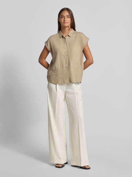ICHI Regular Fit Bluse aus Leinen-Viskose-Mix Modell 'LINNO' Taupe 1