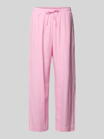 Produktfoto, Wide-Leg-Pants aus Leinen-Mix mit Viskose-Anteil von FREE/QUENT, Modell 'Lava', Loose-Fit, elastischer Bund mit Kordelzug, zartrosa Farbe, glatte Textur, Bundweite 40 cm, Innenbeinlänge 67 cm