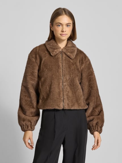 ONLY Regular fit jack van imitatiebont met platte kraag, model 'MADELINA' Taupe - 4