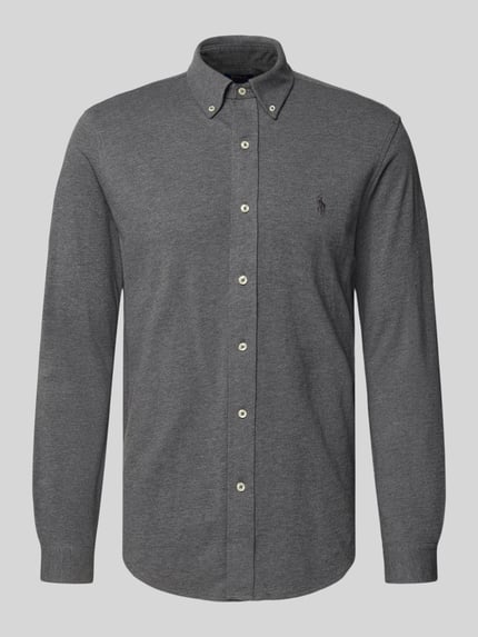Produktfoto, Freizeithemd mit Knopfleiste van Polo Ralph Lauren in grijs, katoen, regular fit, button-down kraag, label-stiksel, lange mouw.