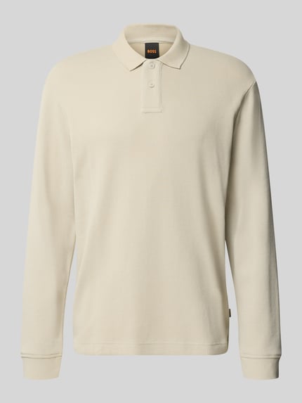 Produktfoto, Regular Fit poloshirt uit katoenmix van BOSS Orange in lichtbeige met subtiele structuur, effen ontwerp