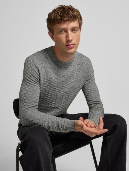 ONLY & SONS Regular Fit Strickpullover mit Strukturmuster Modell 'KALLE' Hellgrau 3
