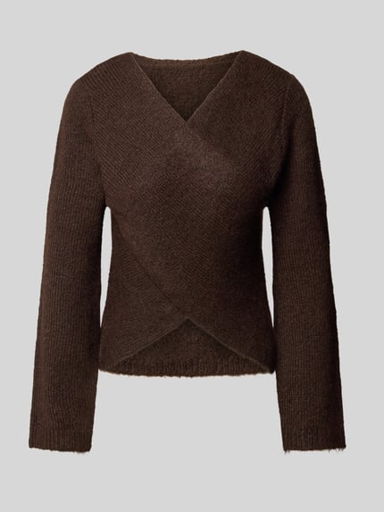ONLY Pullover mit Wickeloptik Modell 'ONLMAGGIE' Dunkelbraun Melange 1