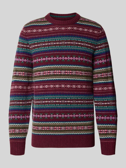MCNEAL Slim Fit Strickpullover aus Baumwoll-Mix mit Rundhalsausschnitt Dunkelrot Melange 2