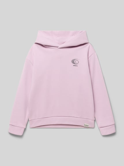 Produktfoto, Regular Fit Hoodie mit Logo-Print von Garcia in Hellrosa, reine Baumwolle, Statement-Print, Kapuze, elastische Abschlüsse.