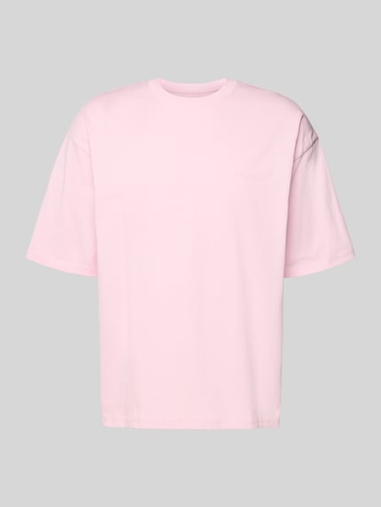 Produktfoto, lichtroze Oversized T-Shirt met logo en ronde hals van REVIEW, gemaakt van puur katoen, ruglengte bij maat M 68 cm
