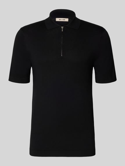 Produktfoto, Regular Fit Poloshirt aus Viskose-Mix Modell 'WYLER' von Only & Sons, czarny kolor, krótki rękaw, prosty krój, gładka struktura