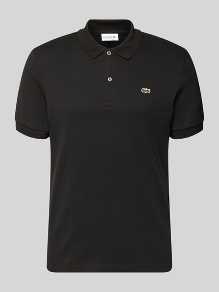 Produktfoto, Regular Fit Poloshirt aus reiner Baumwolle von Lacoste in look: effen mit logodetail, polokraag, v-hals, korte mouw, rompzoom met split, asymmetrisch, puur katoen