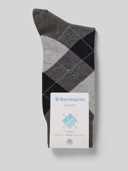 Produktfoto, Socken mit Zickzack-Muster Modell 'Queen' von Burlington, Damen Socken in Grau-Schwarz, Bio-Baumwollmischung, elastische Rippenbündchen