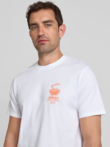 Edwin T-Shirt mit Label-Print Modell 'RAMEN PALACE' Weiss 3