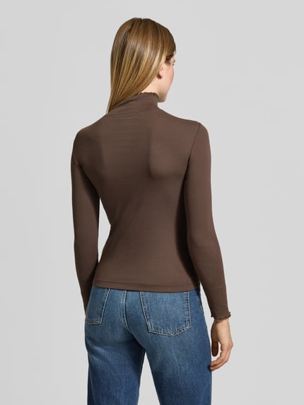 Marc Cain Langarmshirt mit Rüschenkragen Mittelbraun 5