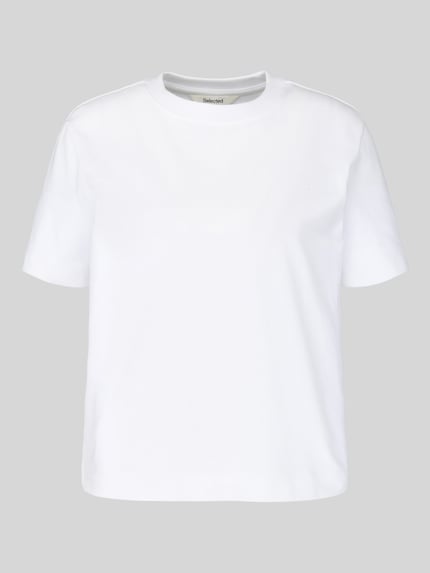 Produktfoto, weißes Boxy Fit T-Shirt aus Baumwoll-Viskose-Mix Modell 'ESSENTIAL' von Selected Femme, Damen T-Shirt von Selected Femme