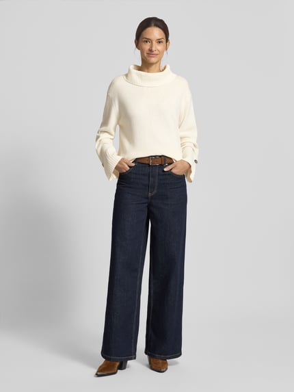COMMA Loose fit gebreide pullover van wolmix met col Wit - 1