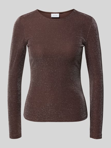 Produktfoto, Langarmshirt mit dezenter glänzender Oberfläche in Braun, Rundhalsausschnitt, Marke VILA, glatte Struktur