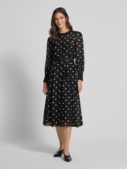 Marc Cain Midikleid aus Leinen-Seide-Mix mit Gürtel Black 1