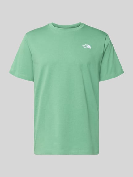 Produktfoto, T-Shirt mit Label-Stitching und Rundhalsausschnitt von The North Face, Herren T-Shirt aus Baumwoll-Mix in Regular-Fit, grün, Rückenlänge bei Größe M 72 cm
