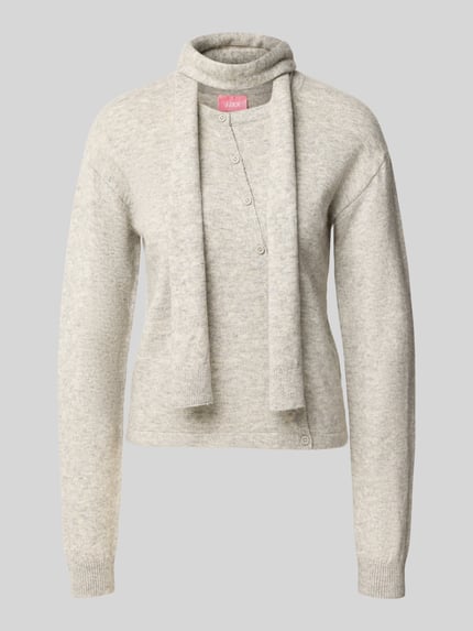 Produktfoto, Regular Fit Strickjacke aus elastischem Woll-Mix Modell 'JANE' von JJXX in hellgrau meliert, sichtbare Knopfleiste, Damen Strickjacke, strukturierte Oberfläche, Rückenlänge 54 cm, Ärmellänge 61 cm