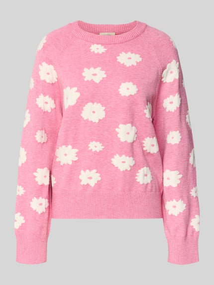 Productfoto, roze Strickpullover mit gerippten Abschlüssen Modell 'Alpie' van FREE/QUENT, viscosemix met stretch, ronde hals, losse pasvorm.