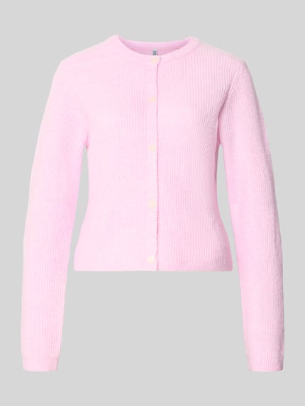 Produktfoto, hellrosa Strickjacke mit Woll-Anteil Modell 'SILLY' von PIECES, weiche Textur, glatte Knopfleiste, Damen Strickjacke