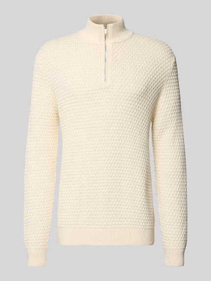 MCNEAL Regular Fit Troyer mit gerippten Abschlüssen Ecru 2