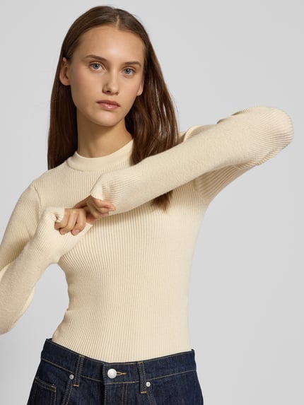 PIECES Slim Fit Strickpullover aus Viskose-Mix Modell 'MIRA' Sand 3