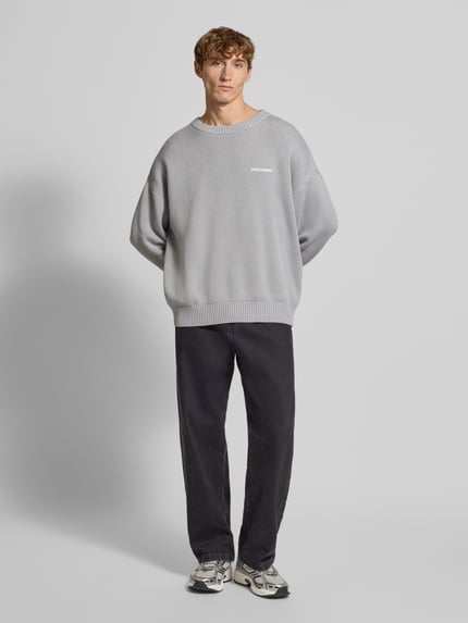 PEGADOR Oversized Strickpullover mit Label-Stitching Mittelgrau Melange 1