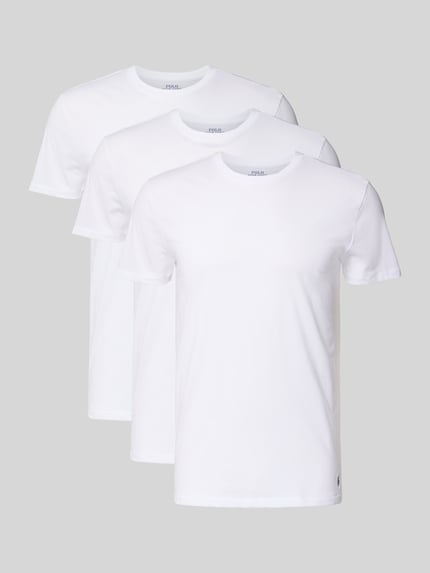 Produktfoto, T-Shirt mit Rundhalsausschnitt im 3er-Pack von Polo Ralph Lauren, Herren T-Shirt aus reiner Baumwolle, gerader Schnitt, unifarbenes Design, gerippter Rundhalsausschnitt, Label-Stitching
