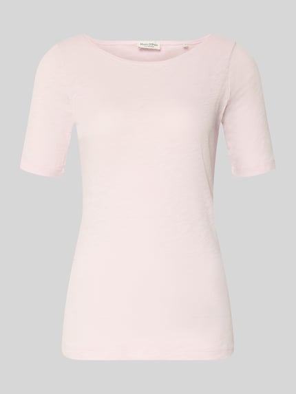 Produktfoto, Slim Fit T-Shirt aus reiner Baumwolle von Marc O'Polo, Optik: Unifarben, Melange, Logo-Print, U-Boot-Ausschnitt, Kurzarm, gerade Abschlüsse, Materialverarbeitung: Webware, Farbe: zartes Rosa