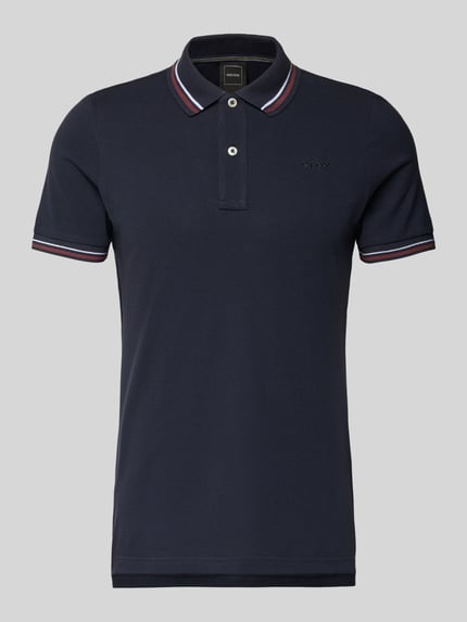 Productfoto, Slim Fit Poloshirt met contrasterende strepen van Geox, katoenmix, polokraag, korte knoopsluiting, heren, donkerblauw
