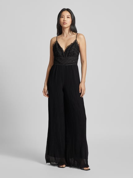 GUESS Jumpsuit mit Plisseefalten und Spitzenbesatz Black 4