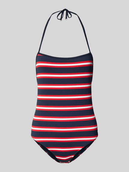 Produktfoto, Badeanzug mit Neckholder von TOMMY HILFIGER in mehrfarbiger Optik, ohne Bügel, ungepolstert, Stretch-Material, Logo-Applikation