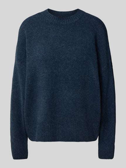 VERO MODA Sweter o kroju relaxed fit z domieszką wełny model 'BOOM' Granatowy melanż 2