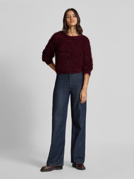 Oui Strickpullover aus Effektgarn mit Rundhalsausschnitt Bordeaux 1