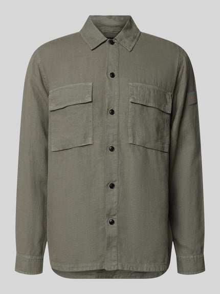 Produktfoto, Relaxed Fit Freizeithemd aus reinem Leinen Modell 'LOCKY' von BOSS Orange, Optik: Unifarben, Kentkragen, Flammgarn Textur, Brusttaschen, durchgehend schwarze Knopfleiste