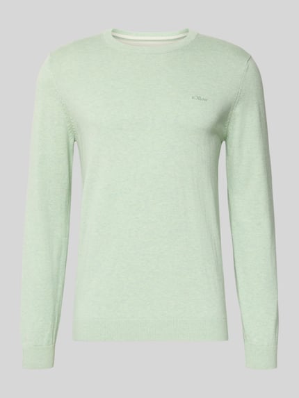 Produktfoto, Regular Fit Pullover aus reiner Baumwolle von s.Oliver RED LABEL, jasnozielony melanż, krój regular fit, okrągły dekolt, prążkowane wykończenia, feinstrick