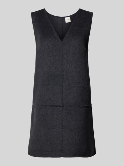 Produktfoto, Minikleid aus Woll-Mix von Calvin Klein Womenswear in Dunkelgrau, gerade Passform, V-Ausschnitt, Teilungsnähte, Stretch-Anteil.