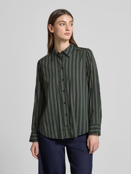Tom Tailor Regular Fit Hemdbluse aus Baumwoll-Mix mit Seitenschlitzen Dunkelgruen 4