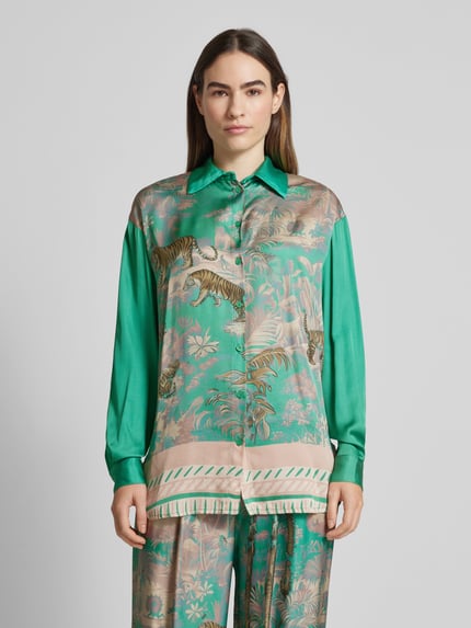 miss goodlife Regular Fit Hemdbluse mit Umlegekragen Modell 'Tiger in the Jungle' Gruen 4